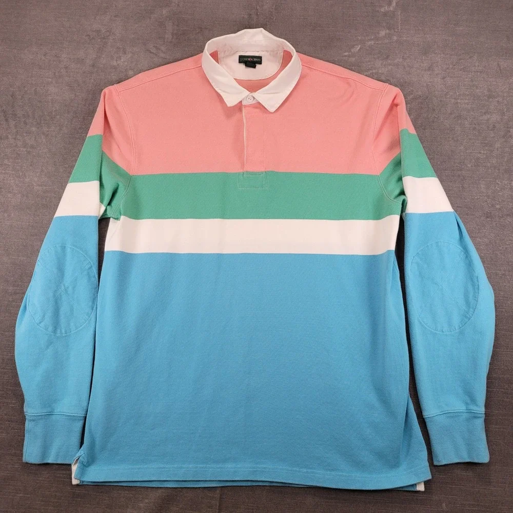 J Crew Oarsman Always Mens Large Tall LT Rugby Shirt Colorblock Pastel‎